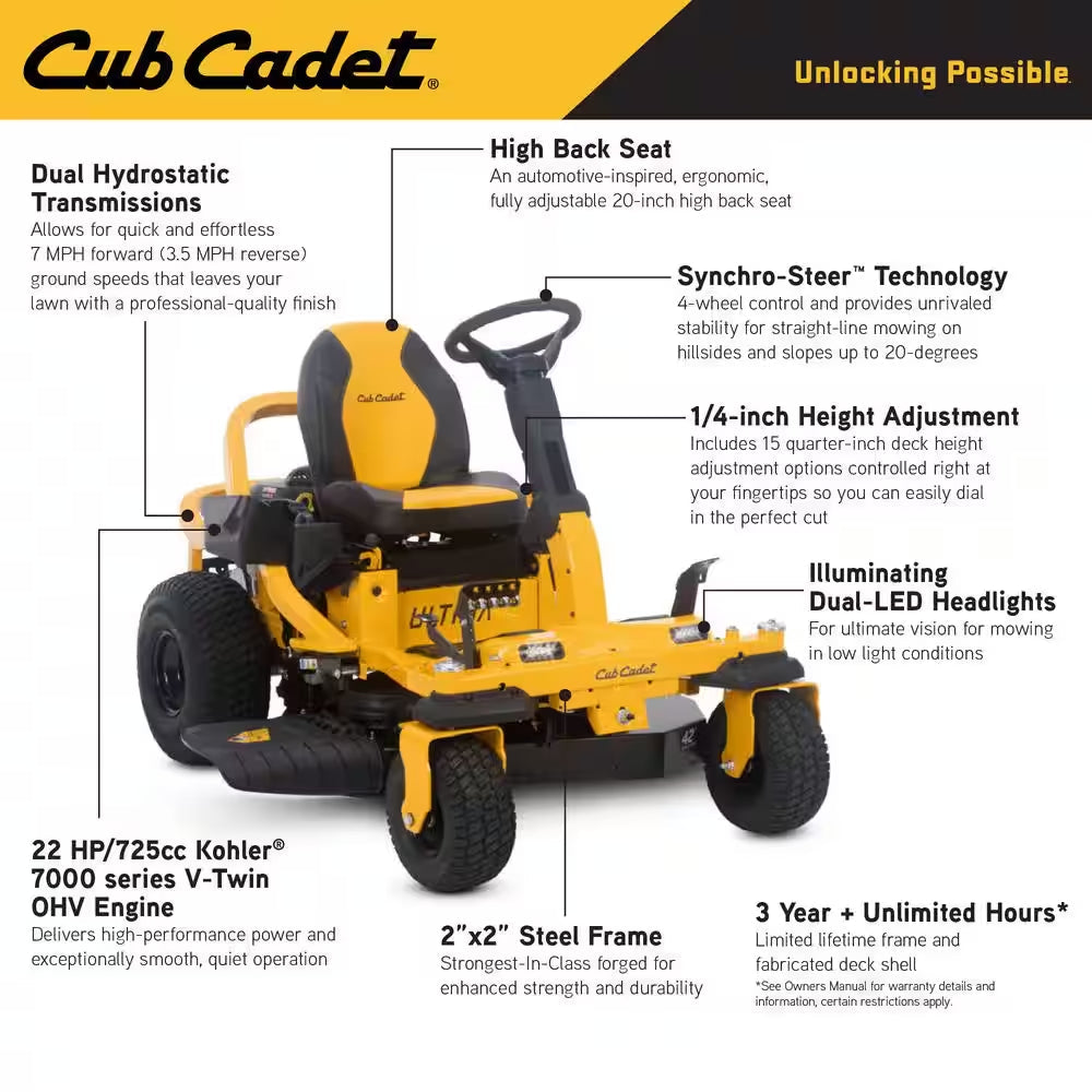 Ultima ZTS1 42 In. Fabricated Deck 22HP V-Twin Kohler 7000 Series Engine Dual Hydro Drive Gas Zero Turn Riding Mower