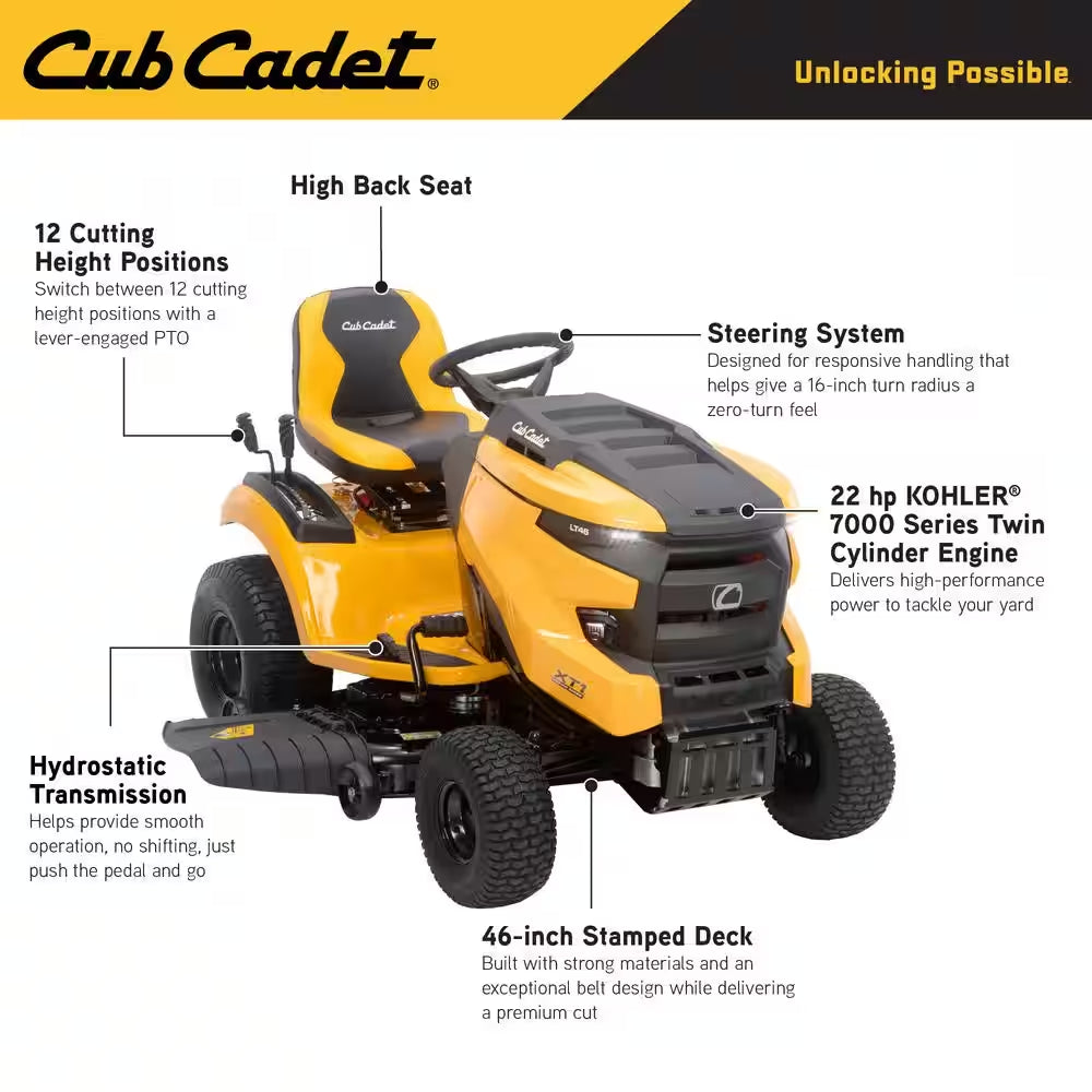 XT1 Enduro LT 46 In. 22 HP V-Twin Kohler 7000 Series Engine Hydrostatic Drive Gas Riding Lawn Tractor