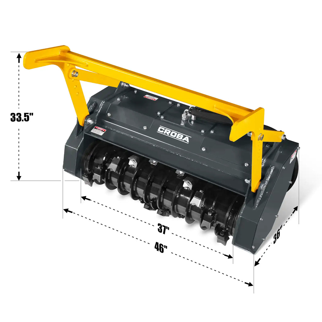 37"Mini Skid Steer Drum Forestry Brush Mulcher Attachment, Hydraulic Flow Range 11 To 16 GPM,MCH37